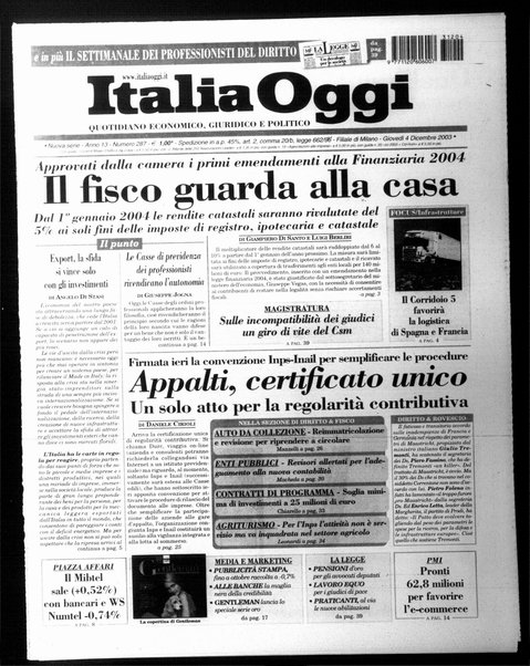 Italia oggi : quotidiano di economia finanza e politica